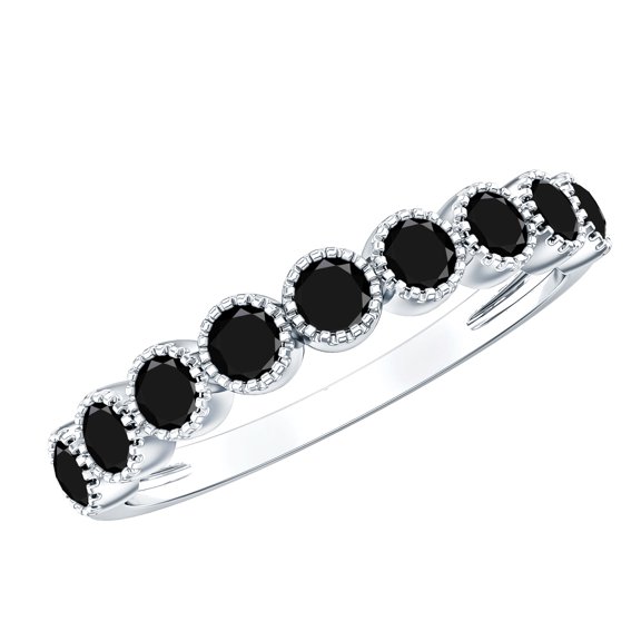 Rosec Jewels Real Black Onyx Half Eternity Ring for Women (AAA Quality), 925 Sterling Silver, US 4.00