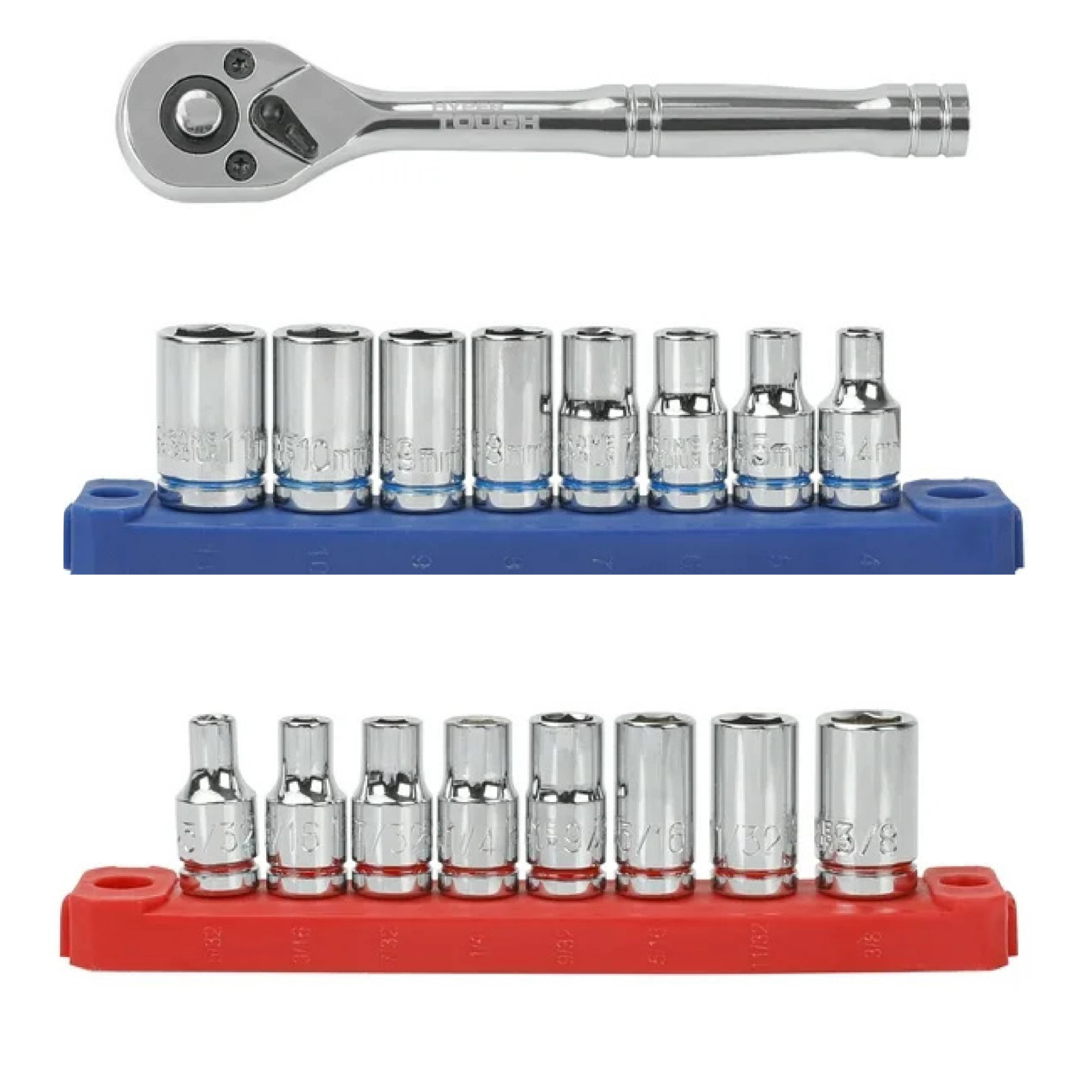 Hyper Tough 19-Piece 1/4-inch Drive Ratchet and Socket Set (SAE and mm)