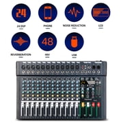 Depusheng FG12 Professional Mixing Console 12 Channel Audio Mixer MP3 Input, 48V Phantom Power,Black Bluetooth USB Audio Mixer for PC