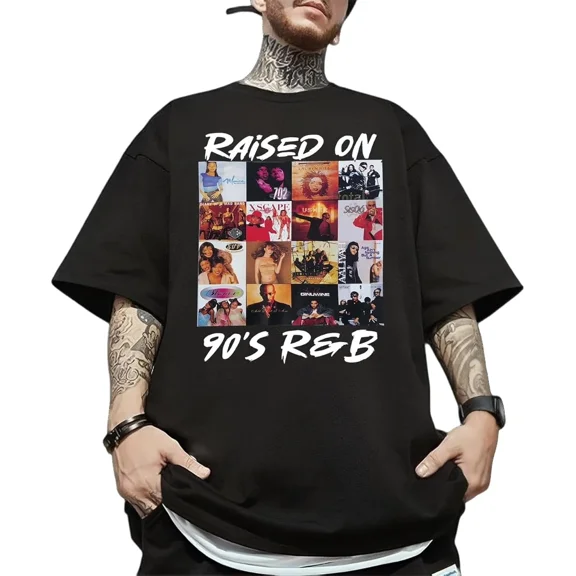 Raised on 90's R&B Vintage T-Shirt Retro Music Album Cover Design US