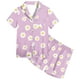 thumbnail image 4 of Odeerbi 2-12 Años Niños Niñas Pijama de Verano de Satén Con Solapa de Muesca Camisas de Manga Corta Conjunto de Shorts Suave Estampado de Margaritas Ropa de Dormir, 4 of 5