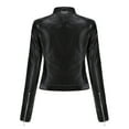 thumbnail image 4 of VEKDONE Womens Leather Jacket Fashion Leather Motorcycle Jackets Plus Size Faux Leather Tops Coat Full Zip Up Cropped Jackets Solid Color Biker Outerwear, 4 of 4