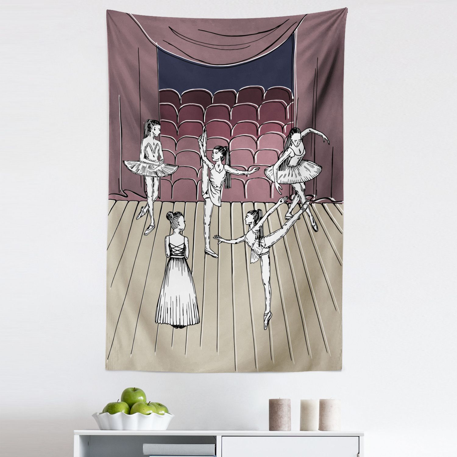 Classical Tapestry, Dance Themed Image of Sketchy Drawing of Ballerinas ...