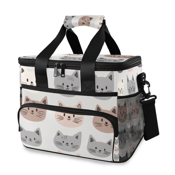 FORMRS Insulated Cooler Bag 24 Cans Capacity Soft Leakproof Lunch Box with Side Pockets, Gray Cat Pattern