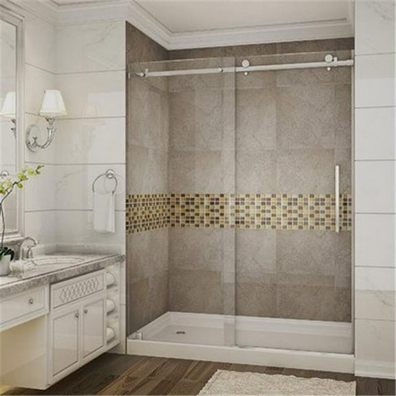Aston Sdr976-Tr-60-10-L 60" X 77.5" Completely Frameless Shower Door - Stainless Steel