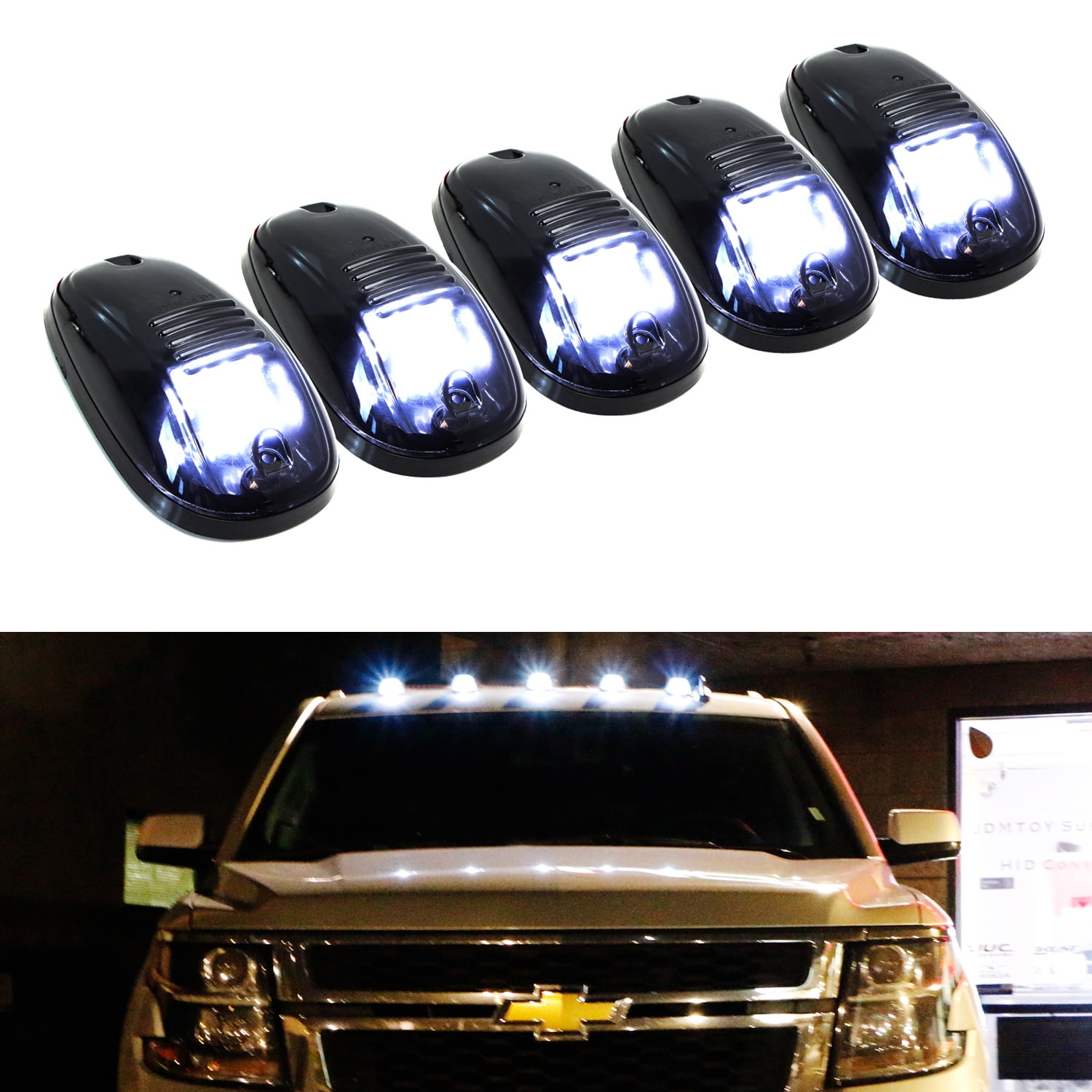 CAB LIGHTS-102 KOMAS Roof Top Lamp Clearance Running Light Replacement 5pcs Black Smoked Lens 16 LED Cab Roof Marker Lights Switch Harness Kit for Truck SUV 2003-2016 Dodge Ram 1500 2500 3500 4500 16 Amber LED