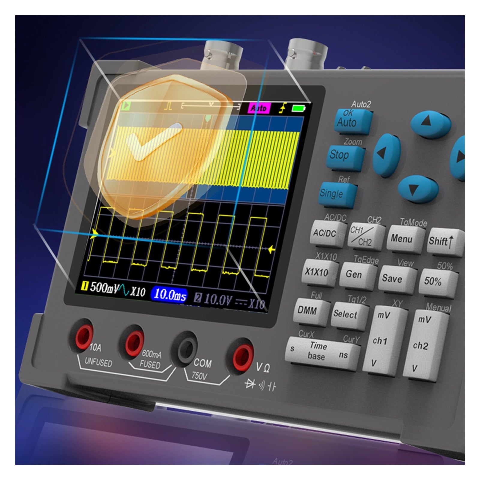 Oscilloscope Multimeter Signal Generator 3.2inch IPS Handheld Oscilloscope 120Mhz 250MSa/s Dual Channel Oscillometer ,Easy to Use