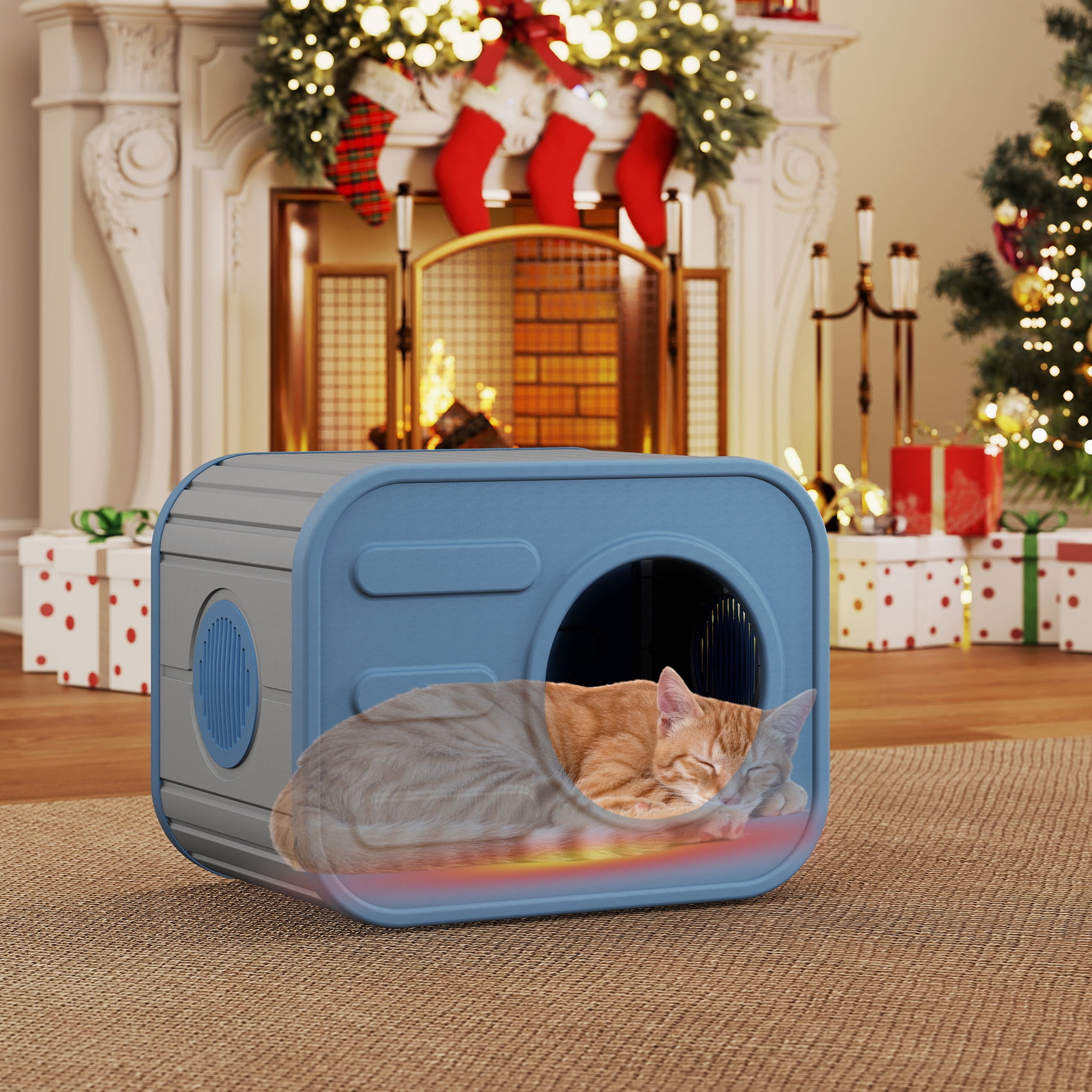 Bifanuo Cat House for Indoor & Outdoor Cats,Weatherproof Resin Cat Shelter with Camera-Shaped Design,Ventilation, Assemble Easily for Home & Yard,Blue