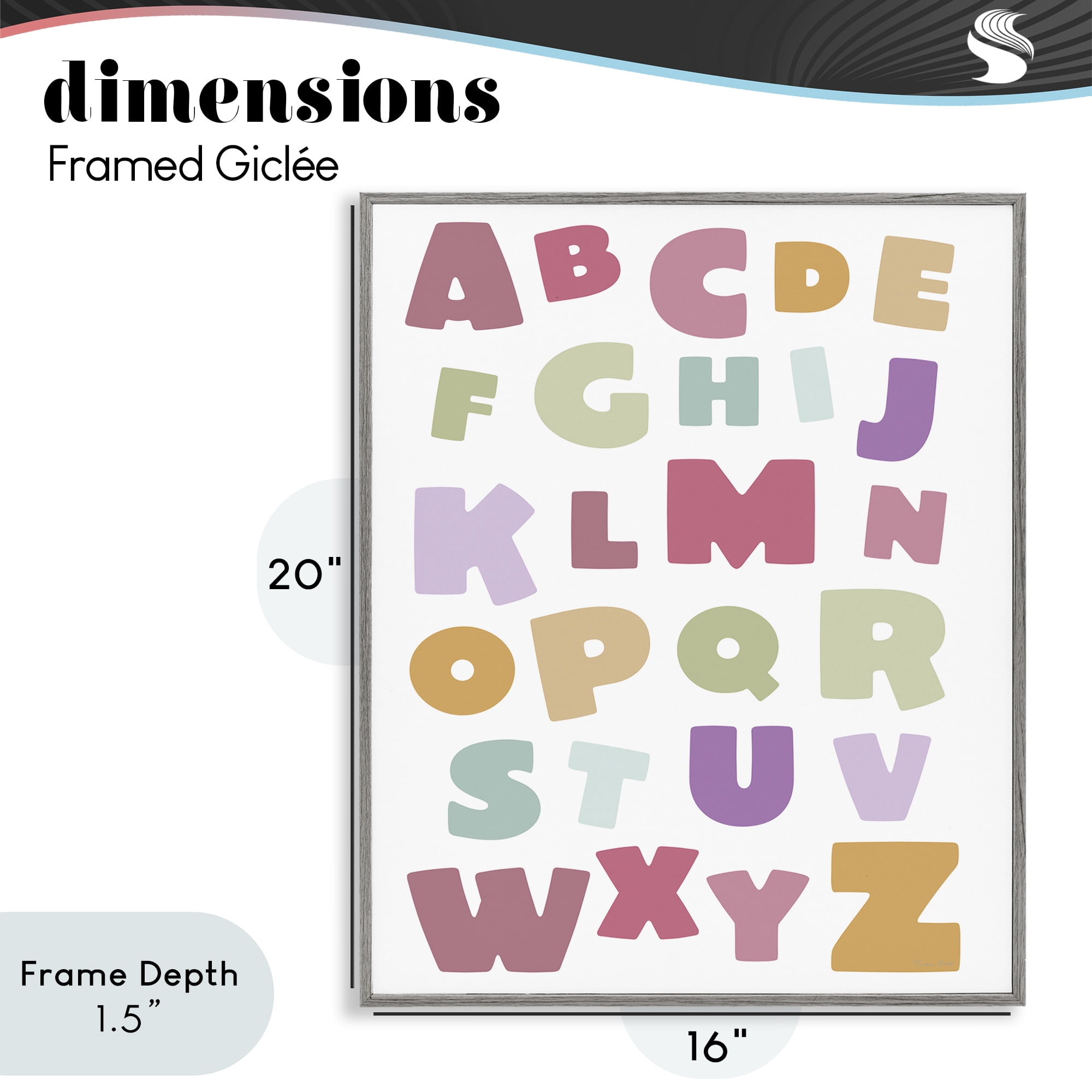 Stupell Industries Muted Alphabet Letters Gray Framed Giclee Art, design by Susan Ball