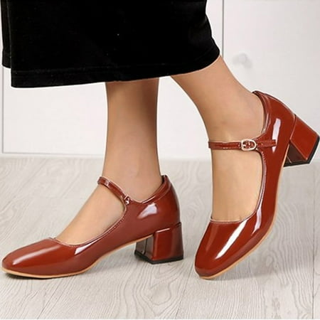 

Cathalem Leather Retro Women s Casual Thick High Spring Medium Shallow Heel Literary Shoes Heel Mouth Heel Women s Retro Boots Brown 8