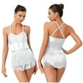 thumbnail image 5 of iiniim Womens Sleeveless Rhinestone Latin Dance Bodysuit Tassel Fringe Leotard Dress for Competition White L, 5 of 7