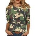 thumbnail image 2 of SAATLERI 3/4 Sleeve T-Shirts Shirts for Women Camo Print Loose Crewneck Tunic Top Army Shirt Dressy Blouse Casual Pullover, 2 of 5