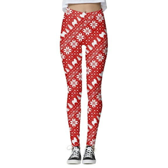 Arlun Christmas Workout Leggings for Women Snowman Snowflake Full Printed High Waisted Casual Leggings Workout Gym Sports Soft Comfort Stretch Yoga Pants Red3 M