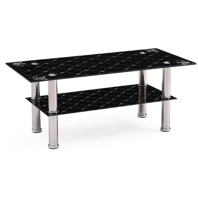 Hodedah Table Basse en Verre Trempé, Fini Noir, avec Pattes en Acier Inoxydable
