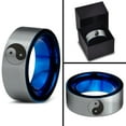thumbnail image 4 of Tungsten Yin-Yang Band Ring 8mm Men Women Comfort Fit Blue Flat Cut Brushed Gray Polished Size 4, 4 of 4