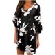 thumbnail image 2 of ICHUANYI Liquidación Vestido casual para mujer Vestido de manga acampanada estampado con cuello en V dulce y lindo ICHUANYI WER202308245809, 2 of 8