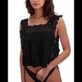 thumbnail image 2 of Camiseta Sin Mangas de Encaje Y2K para Mujer, con Abertura Lateral y Lazo, Volantes Transparentes, Ideal Salir Verano Negro M, 2 of 5