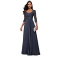 thumbnail image 1 of Vestido Loyeloy Lace Mother of the Bride en gasa azul marino, 1 of 7