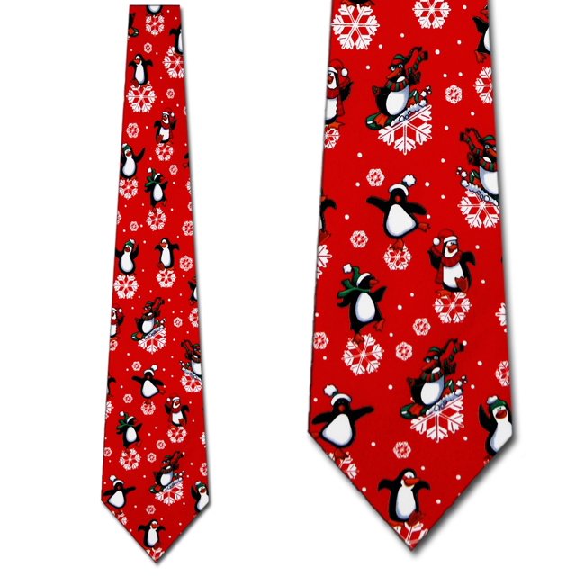 Holiday Penguins (Red) Necktie Mens Tie