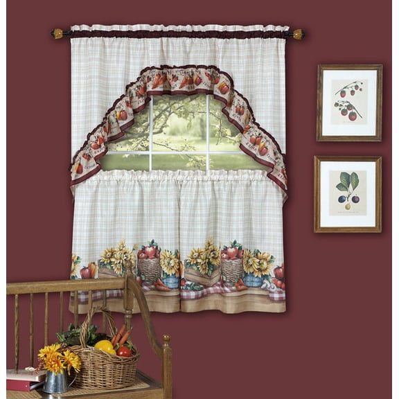 Traditional Elegance Farmer's Market - Printed Tier and Swag Window Curtain Set - 57x36 - Multi