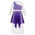thumbnail image 4 of Aislor Girls Long Sleeve Worship Praise Dance Tunic Liturgical Church Robe Irregular Hem Dress Purple 14, 4 of 6