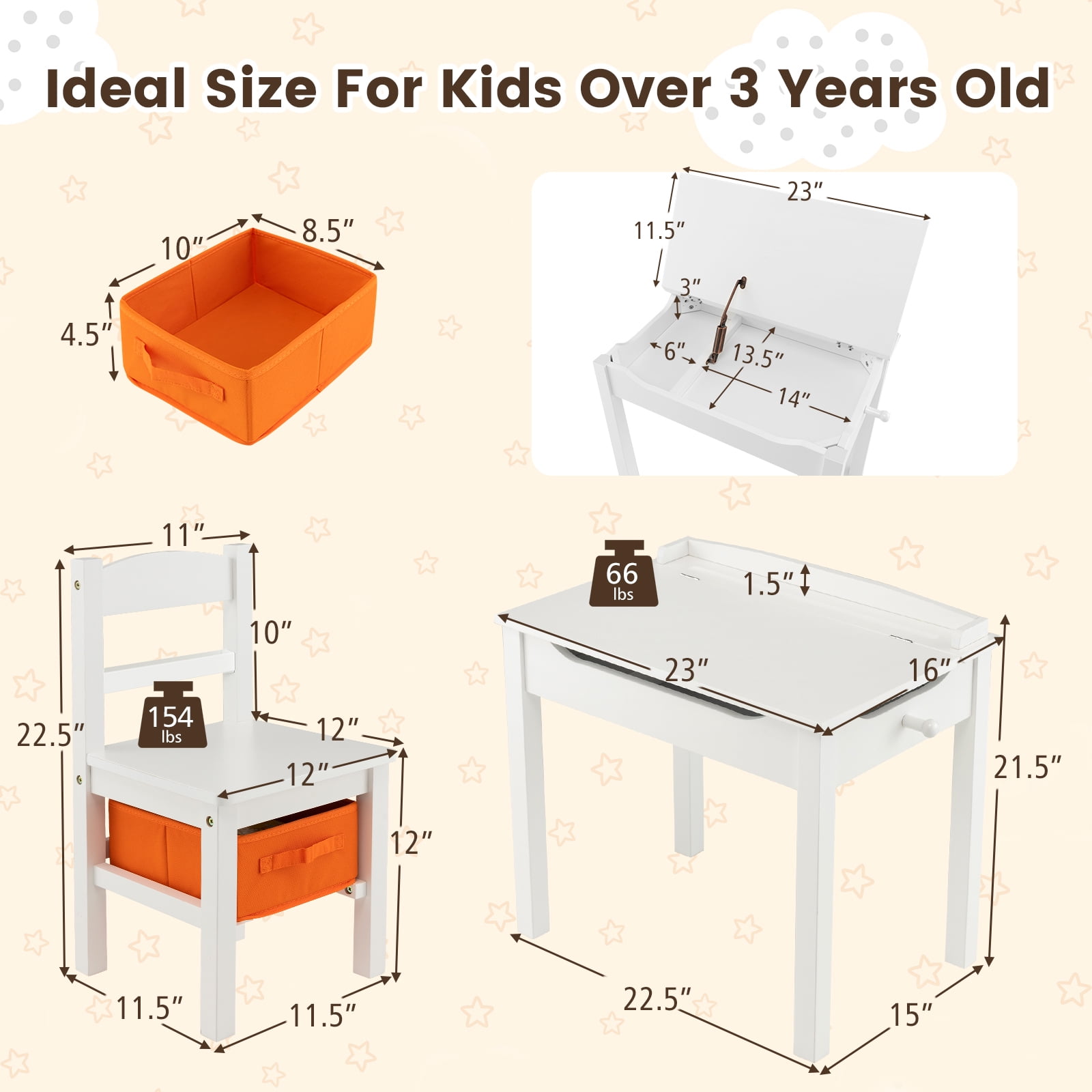 Gymax Kids Table and Chair Set Wood Activity Study Desk w/ Storage Drawer Hook White