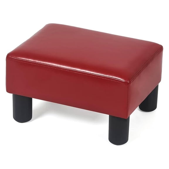 15" Faux Leather Seat Footstool Small Ottoman for Foot Rest, Square Ottoman for Living Room, Burgundy Red