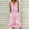 thumbnail image 2 of ibuvkizy Summer Dresses for Women Plus Size Summer Dresses,New Women's V-neck Button Button Sleeveless Printed Long Dress,Holiday Party Beach Dress,Gifts for Women, 2 of 5