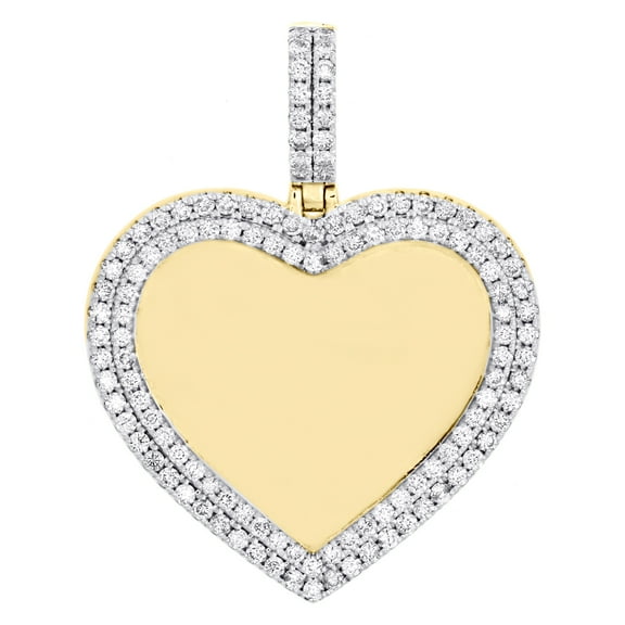 10K Yellow Gold Diamond Memory Picture Heart Frame Pendant 1.70" Pave Charm 2 CT