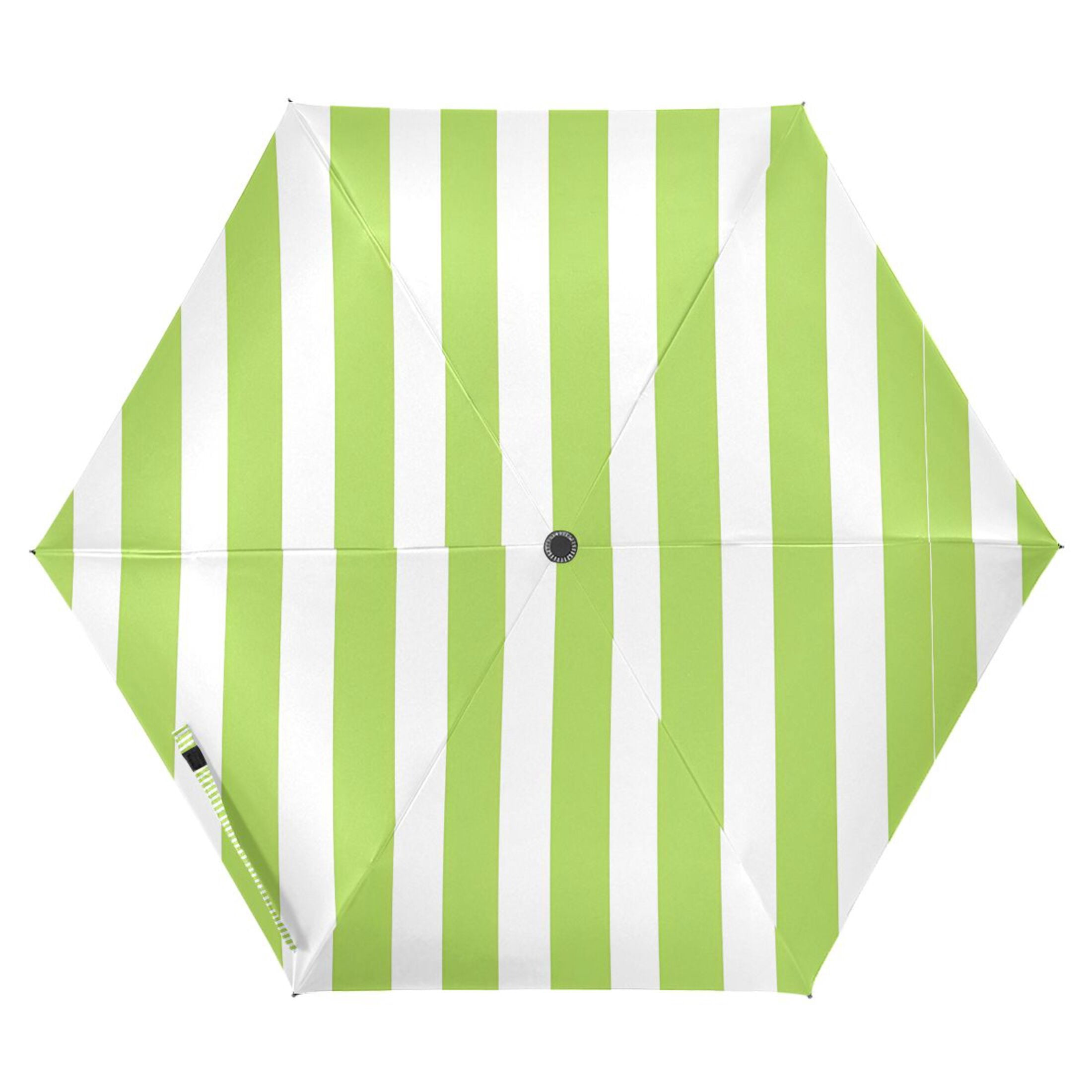 Apple Green and White Stripes Compact Sun Umbrella Windproof Travel Umbrellas for Rain Strong Portable UV Protection
