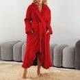 thumbnail image 2 of Women's Long Thick Plush Bathrobe - Solid Color Close-Fitting Winter Homewear, Red, M, 2 of 5