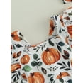 thumbnail image 6 of vera natura Infant Baby Girl Halloween Jumpsuit with Bow Headband Pumpkin Print Flutter Sleeve Square Neck Romper, 6 of 8