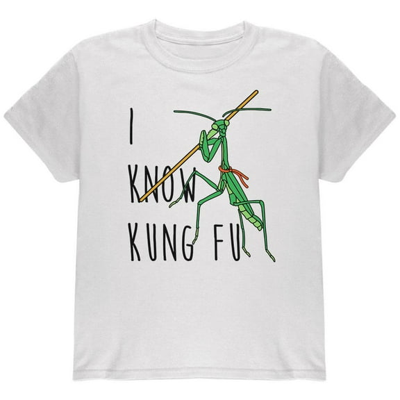 Praying Mantis I Know Kung Fu Youth T Shirt White YMD