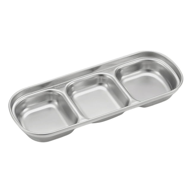 Outdoor Stainless Steel Tray Compartment Dish Dipping Bowl Portable And Practical Camping Tableware In