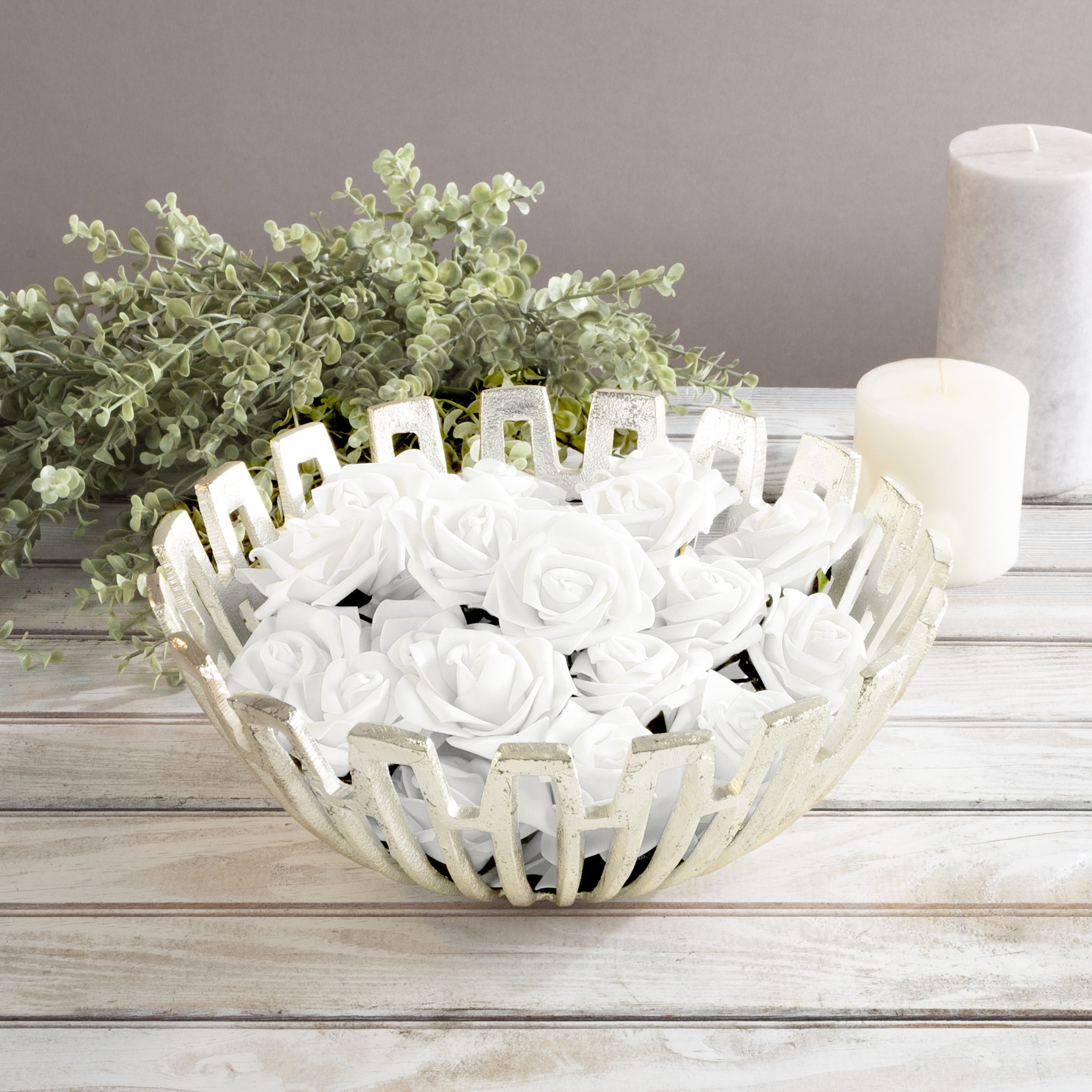 Pure Garden 50-piece Set Artificial Roses with Stems - Real Touch Fake Flowers (White)