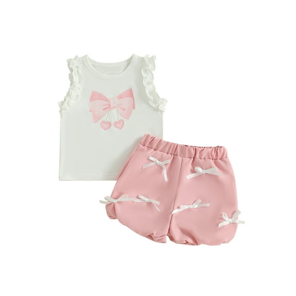 BemeyourBBs Toddler Girl Shorts Set Bow Frill Trim Tank Tops Elastic Waist Bloomer