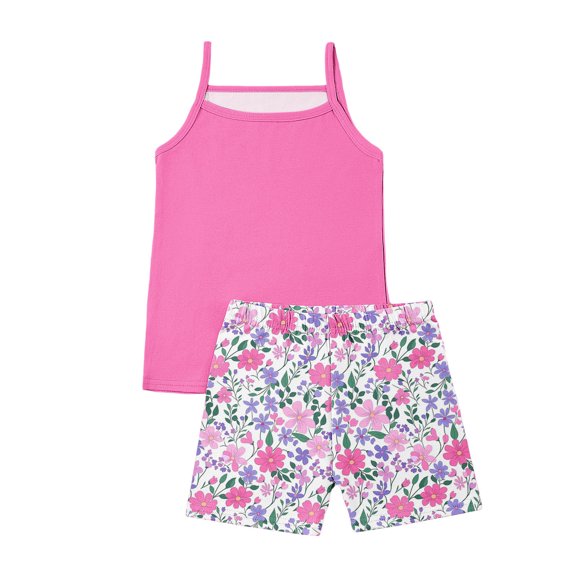 Busydd Girls 2 Piece Sets 4-15 Years Casual Summer Breathable Matching Outfits Solid Color Tank Tops and Floral Print Shorts 4-5 Years