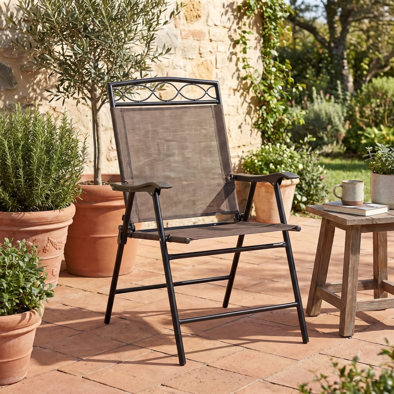 Furnibear Patio Folding Chairs Set of 4, Steel Frame, Black, 250 lbs Capacity per Chair, Weather-Resistant Outdoor Furniture