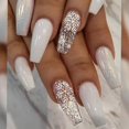 thumbnail image 1 of Uñas postizas blancas brillantes con cobertura completa de copo de nieve, uñas postizas acrílicas de Navidad para mujeres y niñas, 24 Uds., 1 of 2