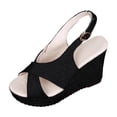 thumbnail image 3 of Rvasteizo Women Large Size Wedge Heel Shoes Solid Peep Toe Open Toe Thick Sole Buckle Strap Layout for Summer, 3 of 5