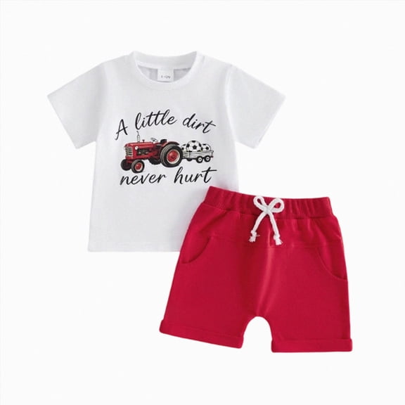 OYXSER Toddler Baby Boy Outfit Funny T Shirt Short Sleeve T-Shirt Tops Shorts Set Summer Clothes, Red 12-18M