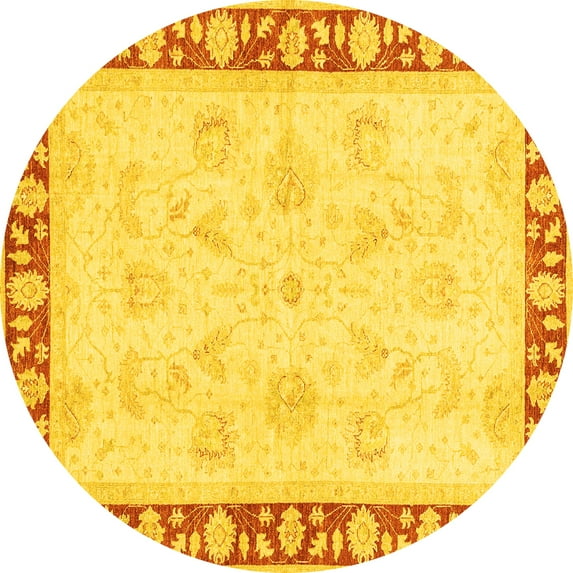 Ahgly Company Indoor Round Oriental Yellow Traditional Area Rugs, 5' Round