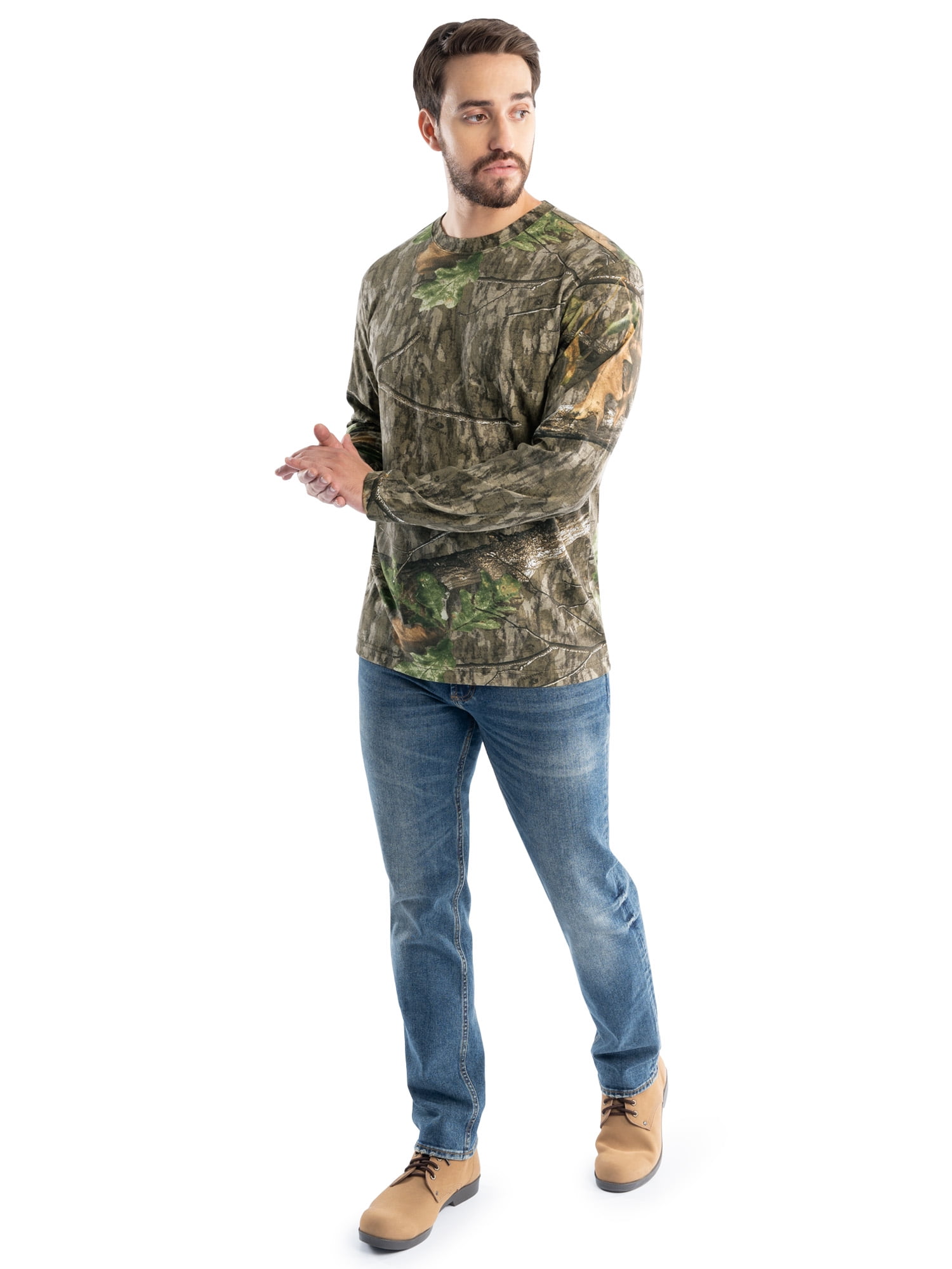 (2 pack) Mossy Oak Men's Long Sleeve Scent Control Hunting Camouflage T-Shirt, Mossy Oak Country Roots, S