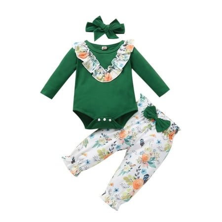 

Fsqjgq Swaddling Blankets for Babies Girls Baby Girls Outfits Long-Sleeved Romper Ruffles Bodysuit Floral Print Pants with Headbands Clothes Sets Baby Girl Heart Headband Cotton Blend Green 100