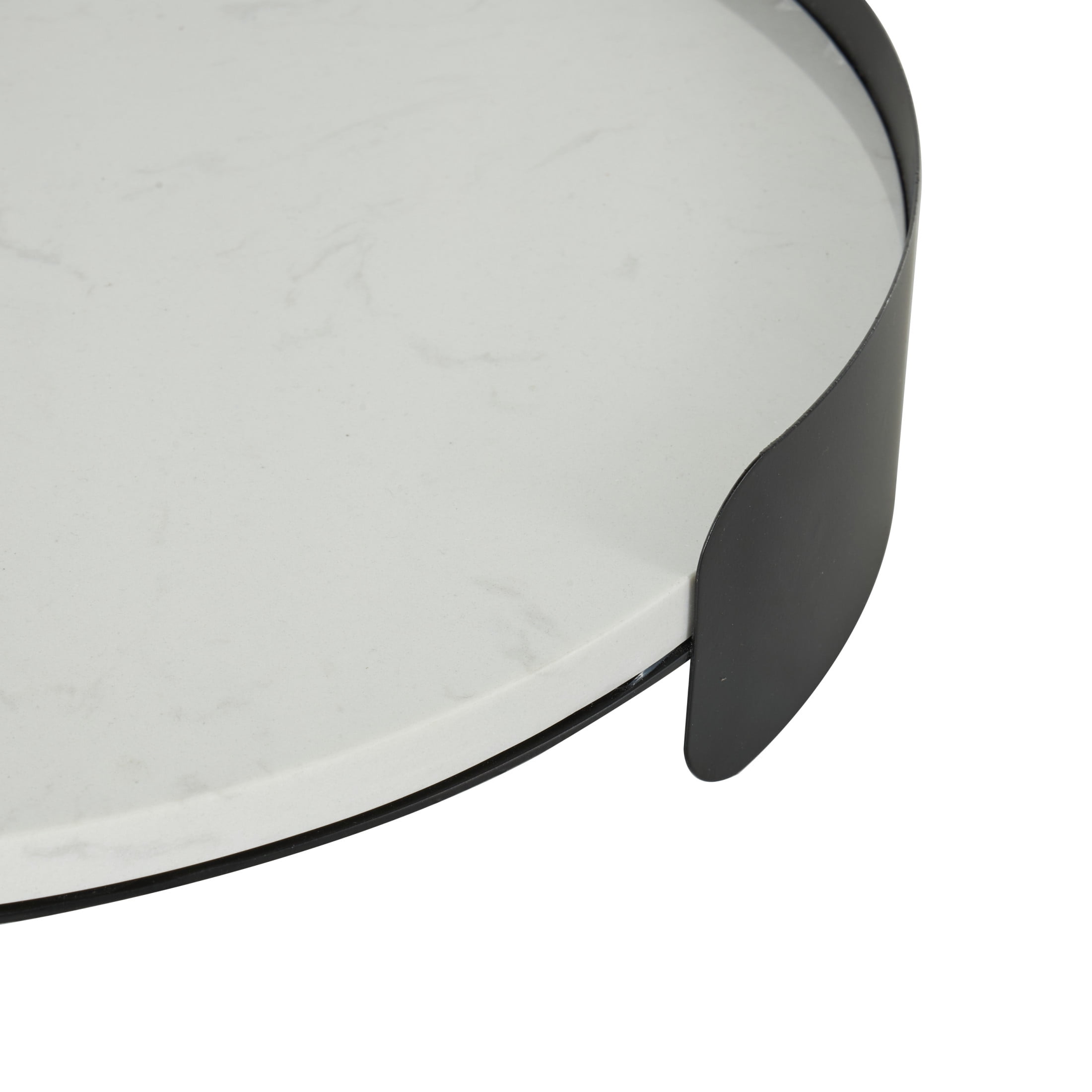 DecMode 16" x 16" White Marble Round Tray with Black Metal Frame, 1-Piece