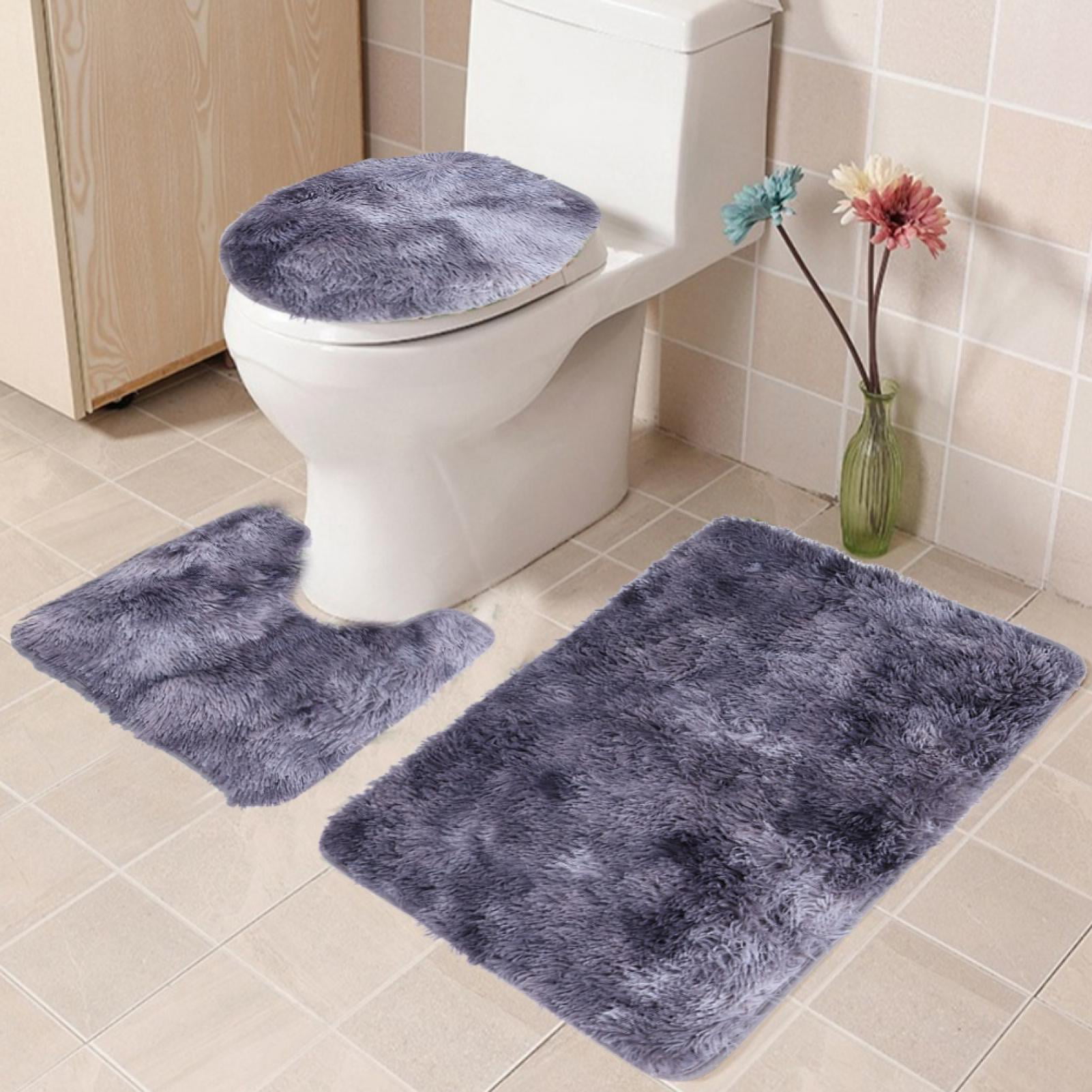 Details about   3Pcs Bathroom Rug Set Soft Non Slip Toilet Lid Cover Bath Mat Contour Rug New 