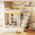 thumbnail image 5 of Harper & Bright Designs Full Size Loft Bed with Storage Stairs, Built-in Dressing Table & Wardrobe, High Loft Bed Frame with Mirror, USB Charging & Lights for Bedroom, White, 5 of 20