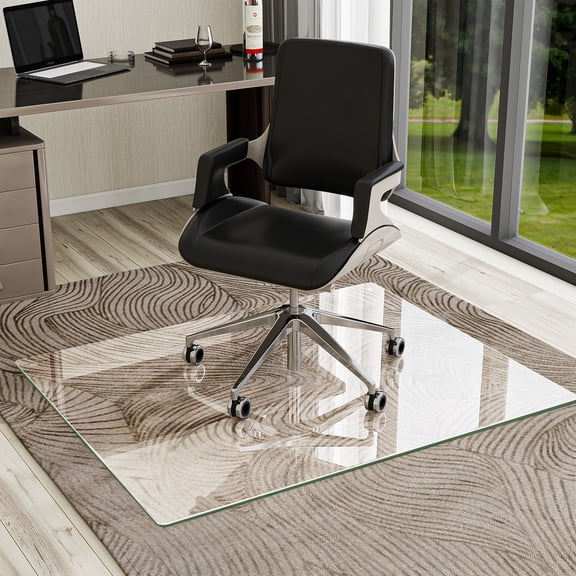 BEAUTYPEAK 36"x46" Glass Office Chair Mat Tempered Glass Mat, Clear