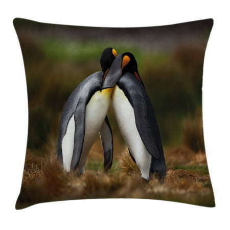 Animal Throw Pillow Cushion Cover, Penguin Couple Cuddling in Wild Nature Love Affection Romance Falkland Islands Fauna, Decorative Square Accent Pillow Case, 18 X 18 Inches, Multicolor, by