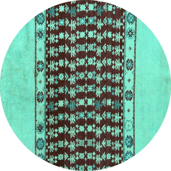 Ahgly Company Indoor Round Abstract Turquoise Blue Modern Area Rugs, 6' Round